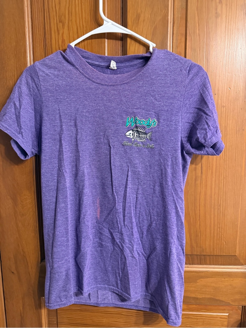 Woody's Purple Graphic Tee with Fish Logo